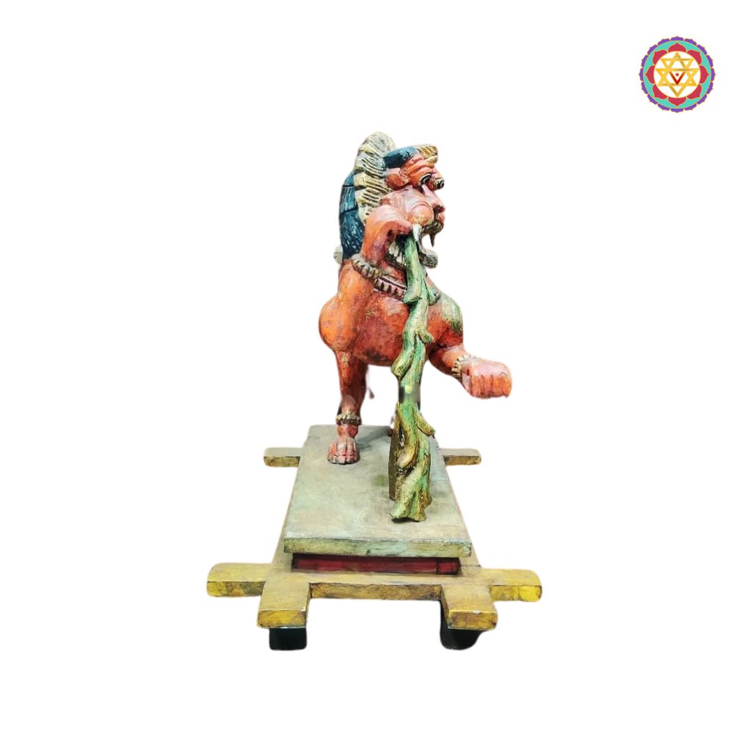 Majestic Simha Yali Wooden Sculpture – Symbol of Power and Protection
