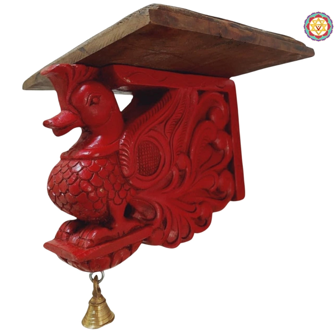 Angled shot of wooden annam swan wall bracket showing vibrant texture and antique finish