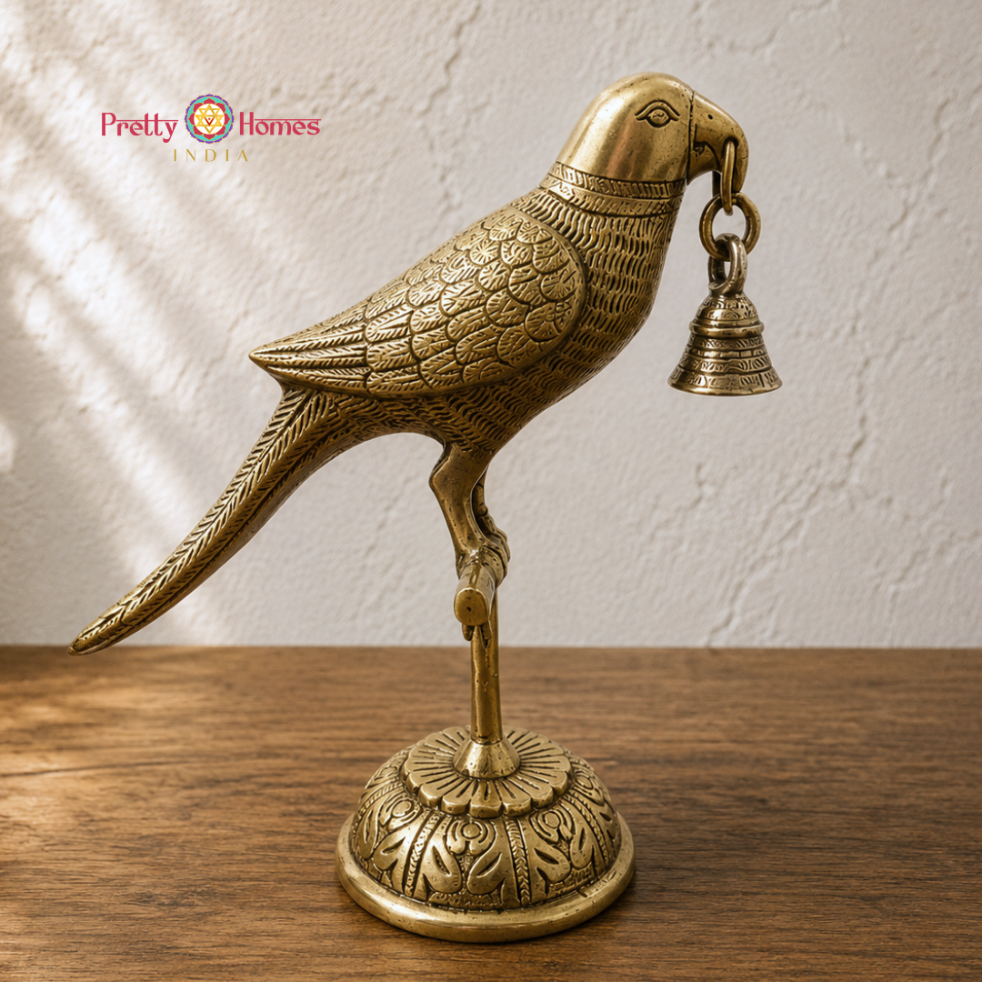 Brass Tabletop Decorative Parrot with Bell