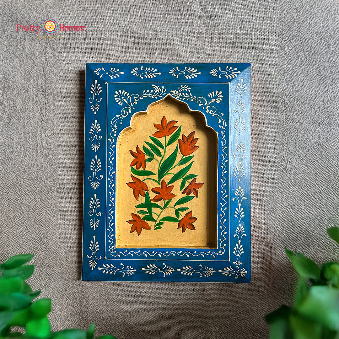 wooden frame hand painted floral detailing traditional craft