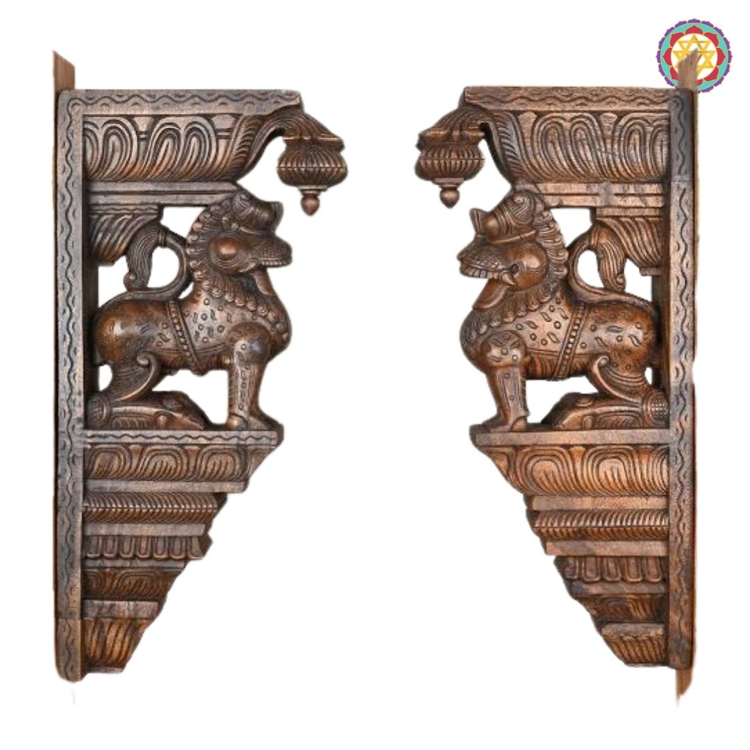 Wooden architectural corbels with Yali guardian motif