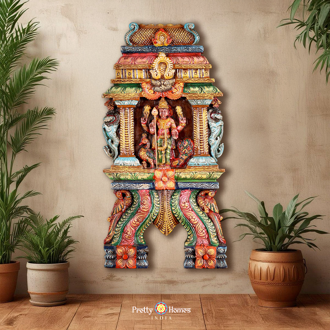 Multicolour gopuram-style wall hanging of Murugan