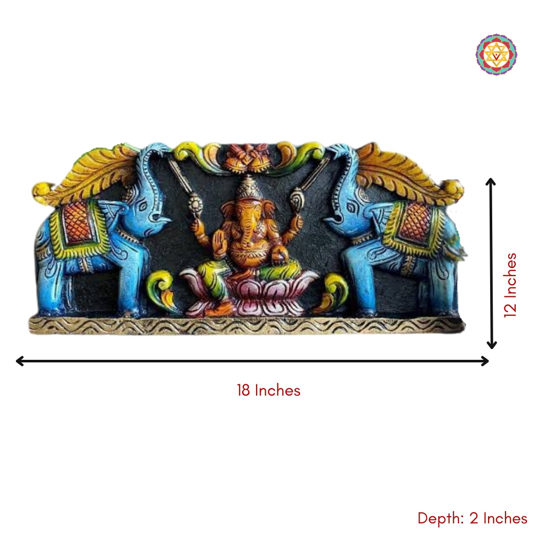 18x12 inches dimension view of Gaja Ganesha wooden wall panel