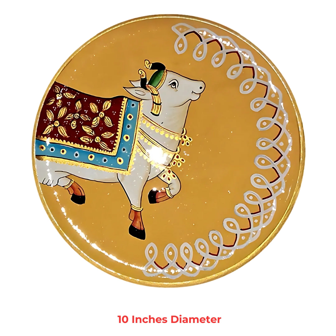 traditional handpainted ram darbar wall decor plate with elephant design
