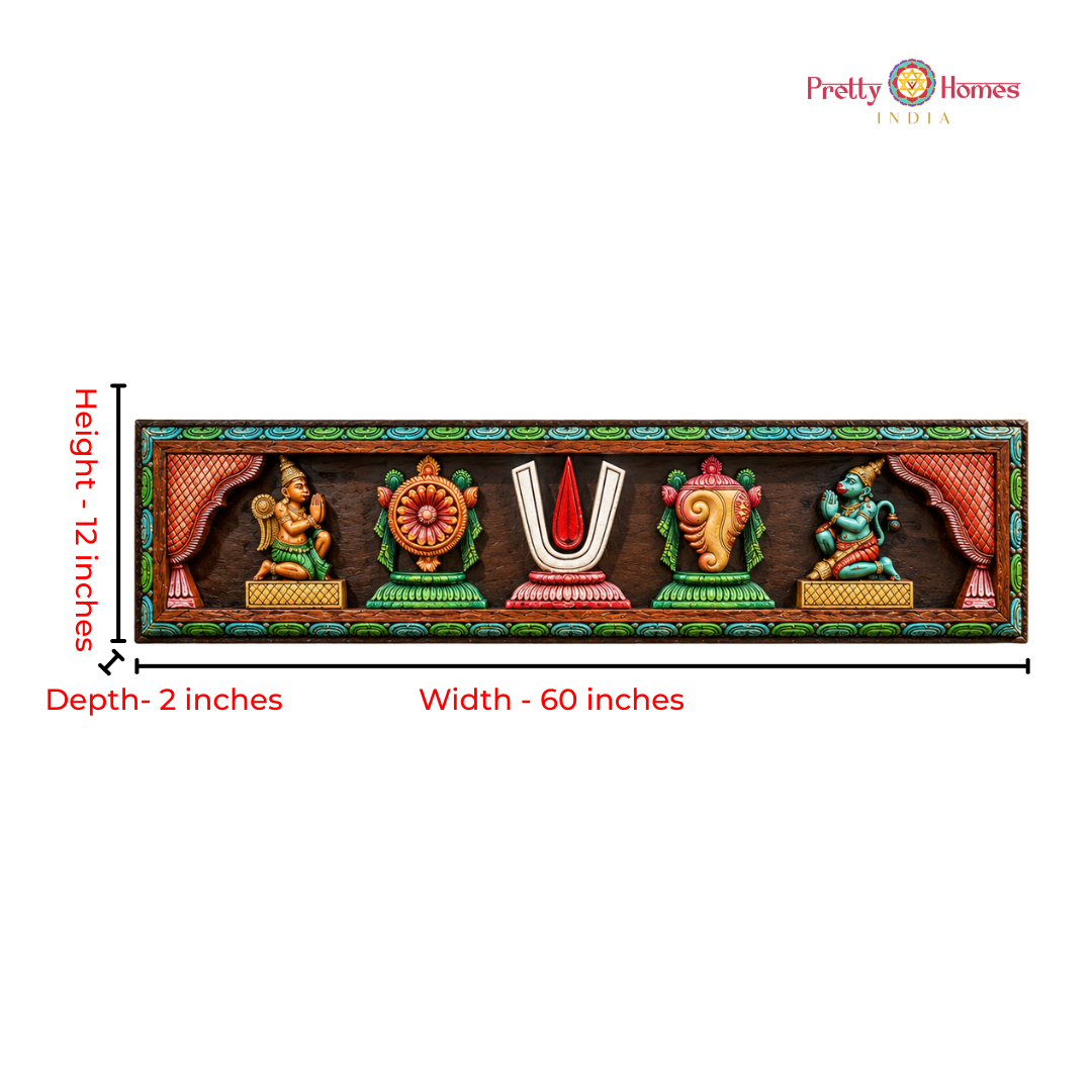 Hand-Carved Shankh Chakra Naam Panel with Hanuman & Garuda