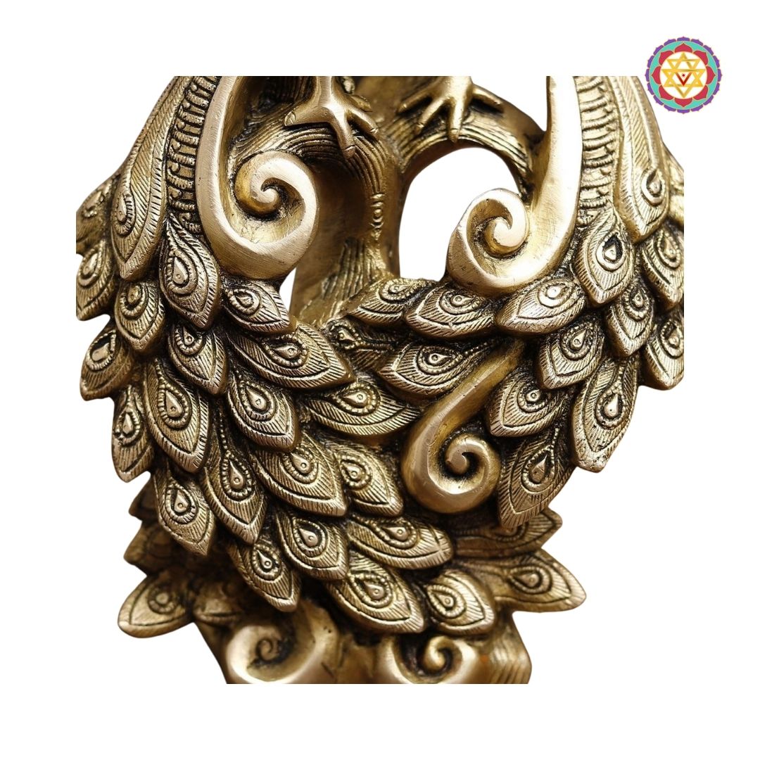 Brass Peacock Pair Statue – 12 Inch | Golden Finish Decorative Showpiece for Home, Temple and Gifting