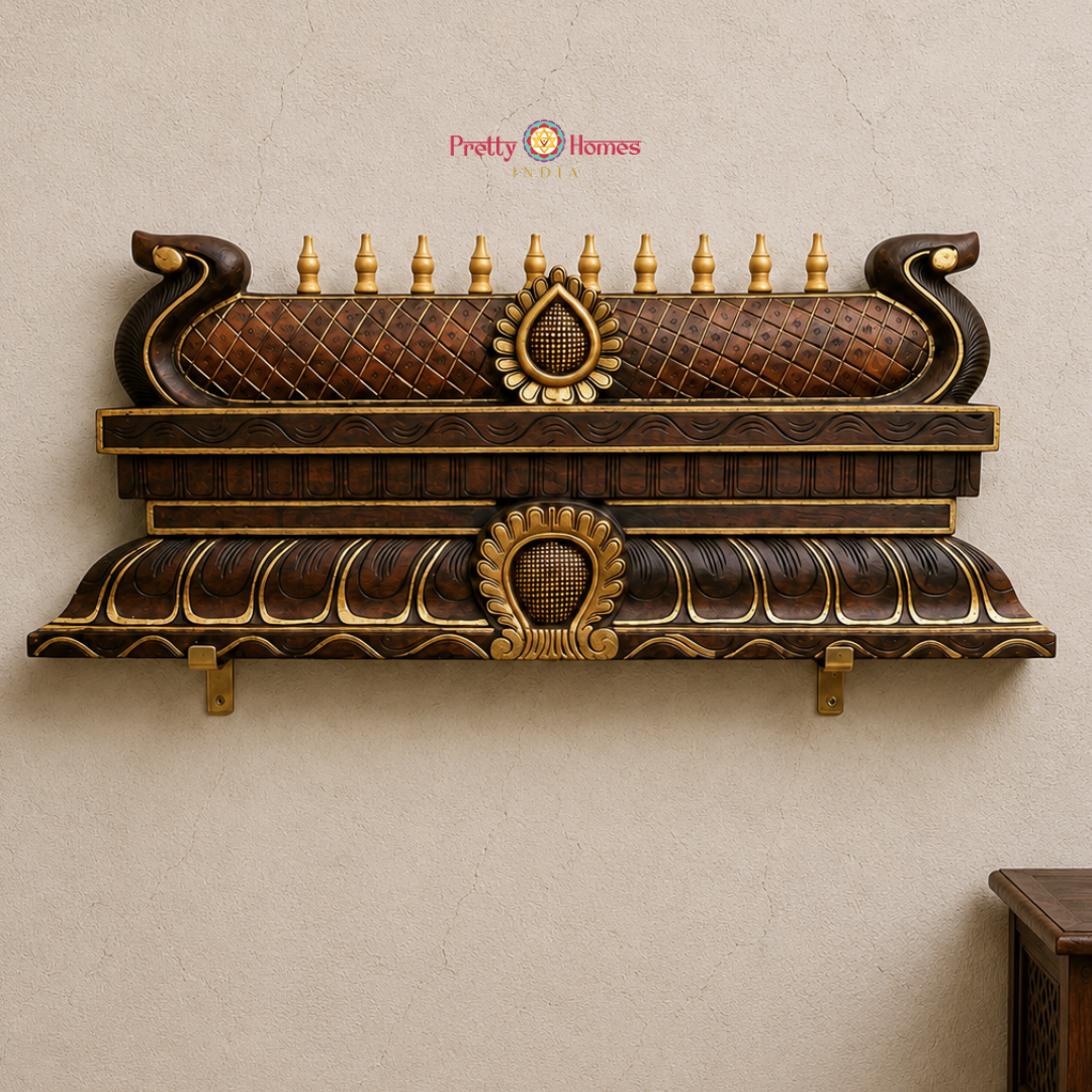 Woodcarved Chettinad-Style Temple Gopuram Panel