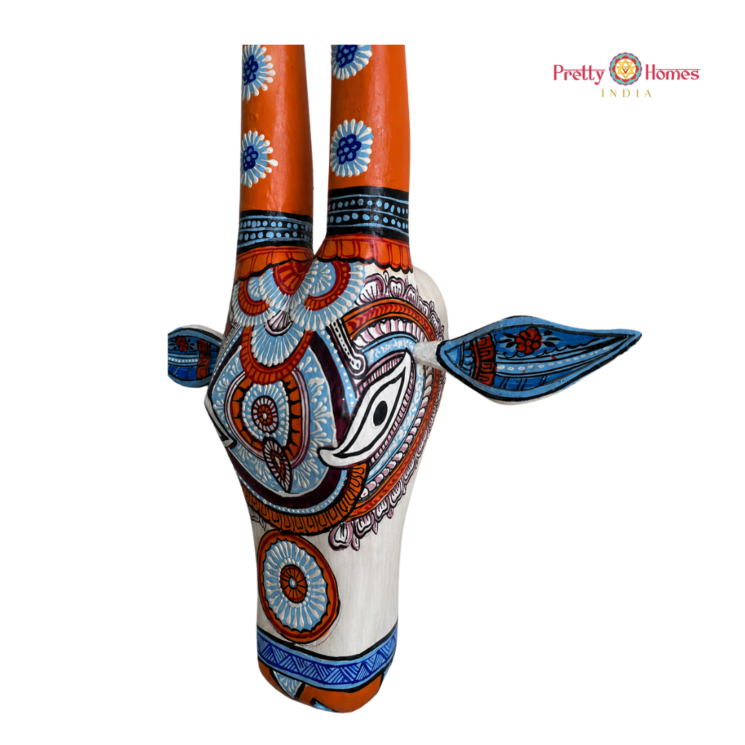 Aesthetic Hand-Painted Cow Head with Geometric Designs