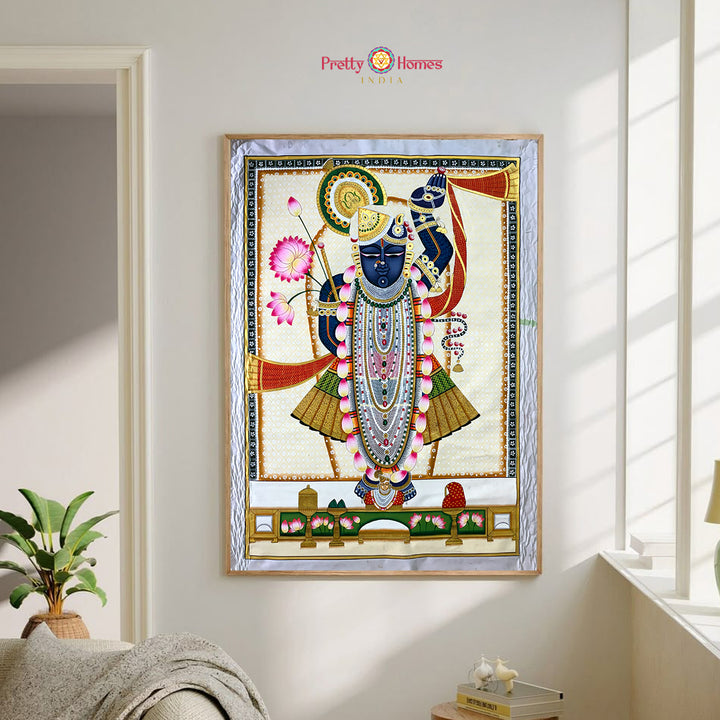 Handpainted Shrinathji Pichwai – Intricate Floral Border Artwork