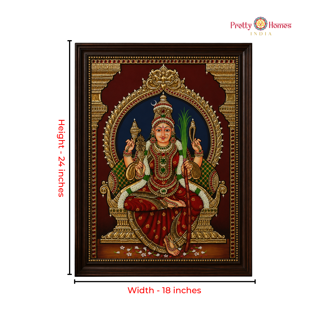 Aesthetic Goddess Tripura Sundari / Lalitha Devi Tanjore in Real Gold