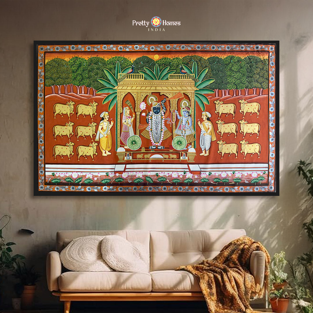 shrinathji arti rising sun pichwai painting full view showing morning arti scene