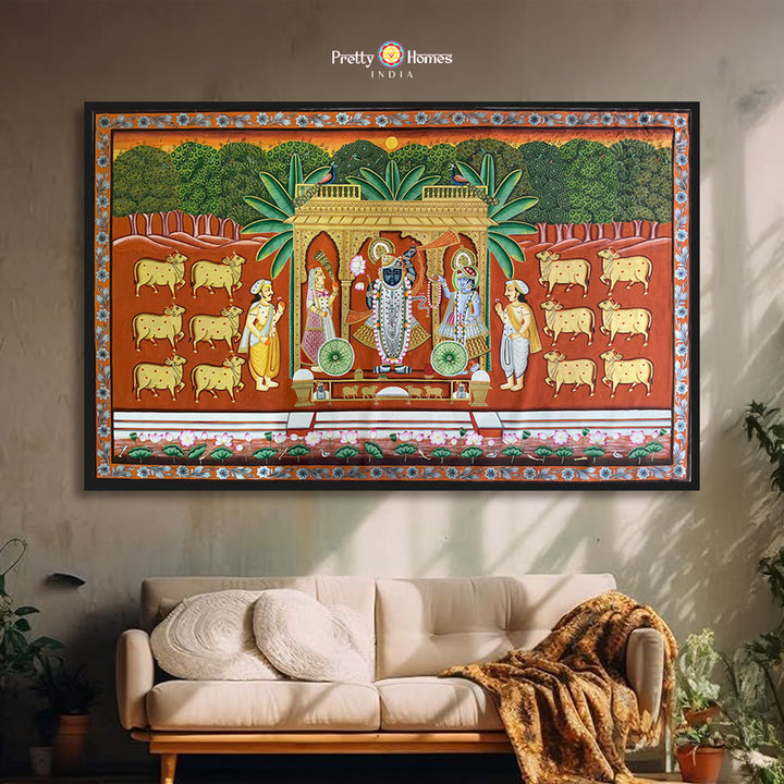 Shrinathji Arti with Rising Sun – Traditional Pichwai Glory, handpainted pichwai