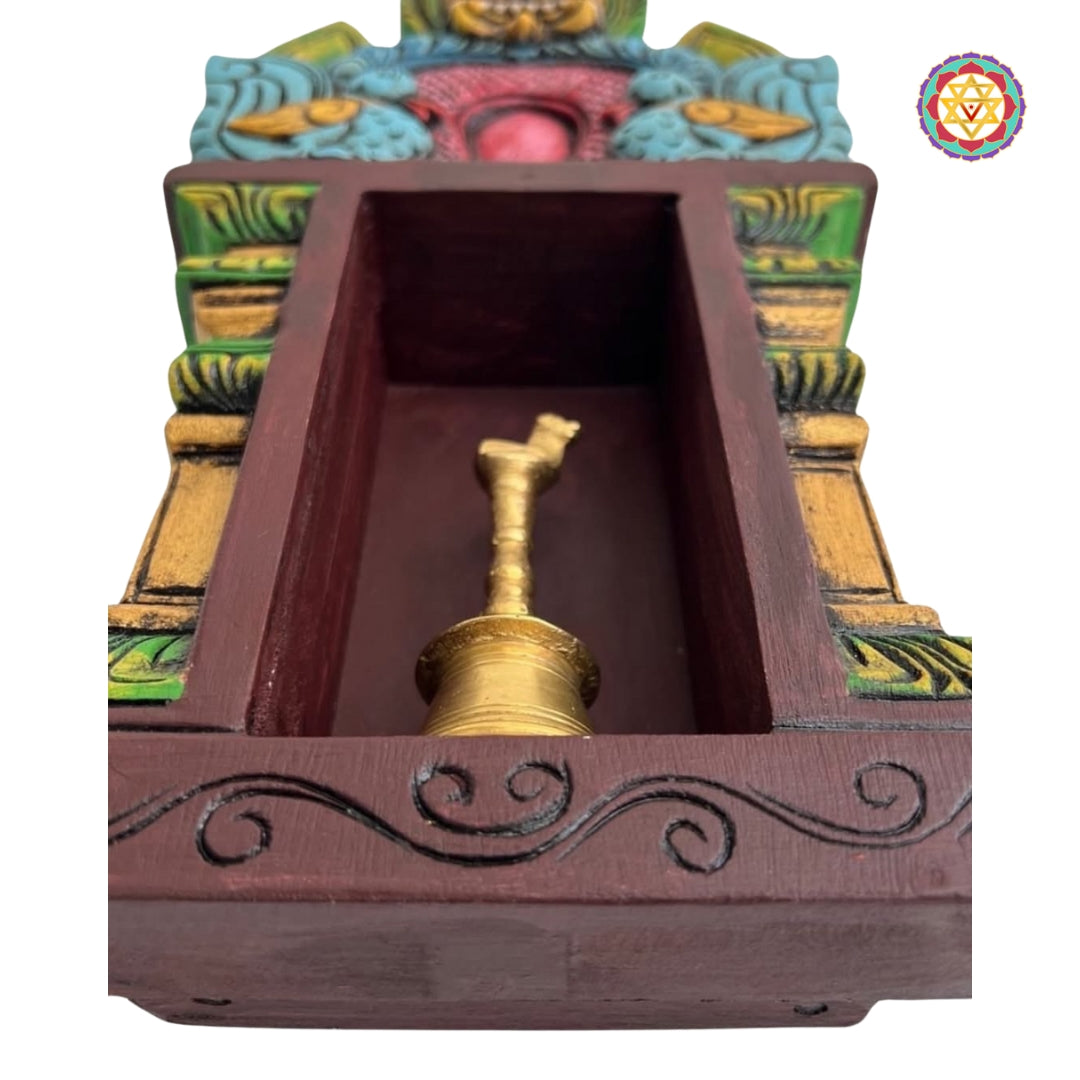 wooden box shelf with annam bird and column carvings