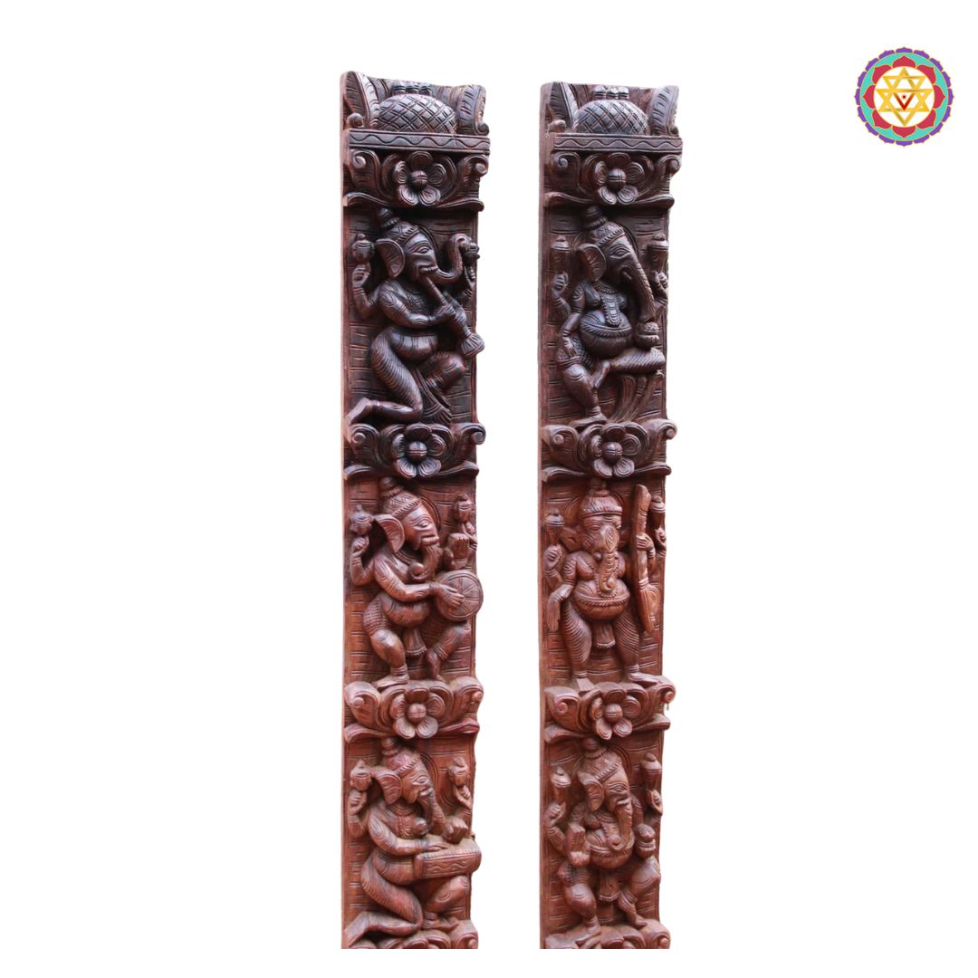 Close-up of Lord Ganesha playing musical instruments