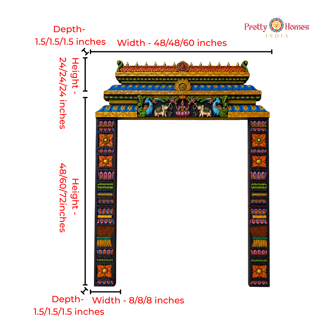 Multicolour Gajalakshmi Chettinad Gopuram with Pillars