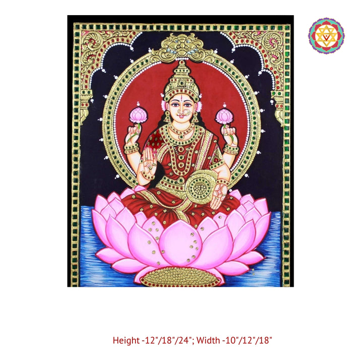 Traditional Tanjore artwork of Goddess Lakshmi with intricate gold detailing