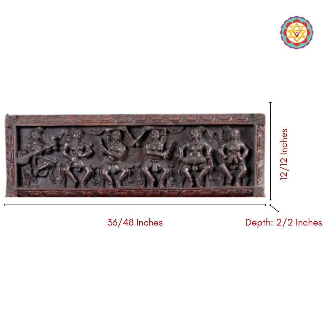 Dimensions of Apsaras wood panel – 12x48 inches