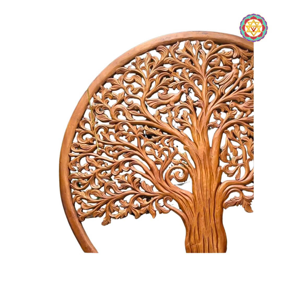 round wooden tree of life panel in natural finish for wall decor