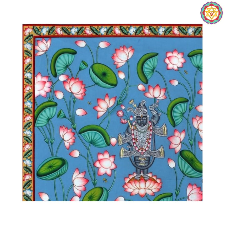 Shrinathji in Blue Lotus Pond – Handpainted Pichwai Art
