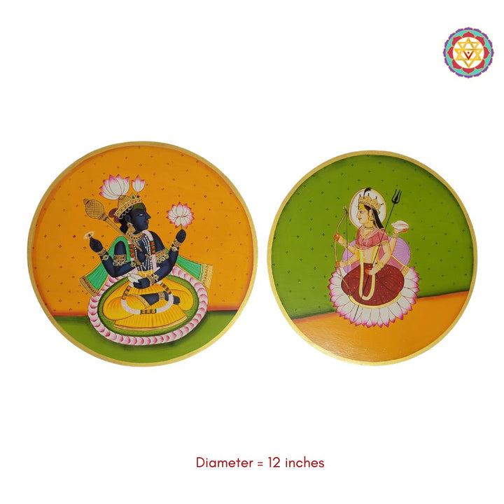 Pichwai -handpainted wall plate - Laxmi and Vishnu on lotus
