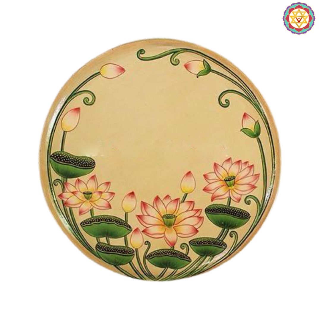 Pichwai -handpainted wall plate Lotuses and leaves (Single)
