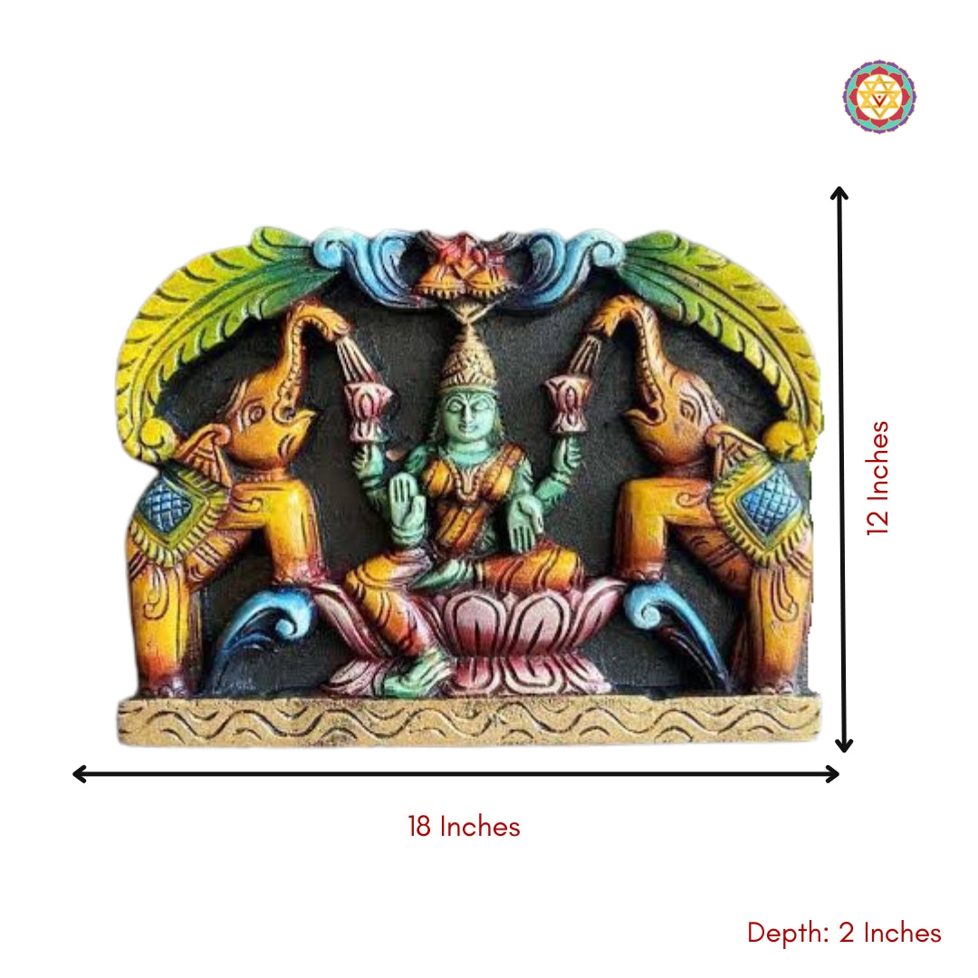 Size view – 18x12 inches wooden Gaja Lakshmi panel