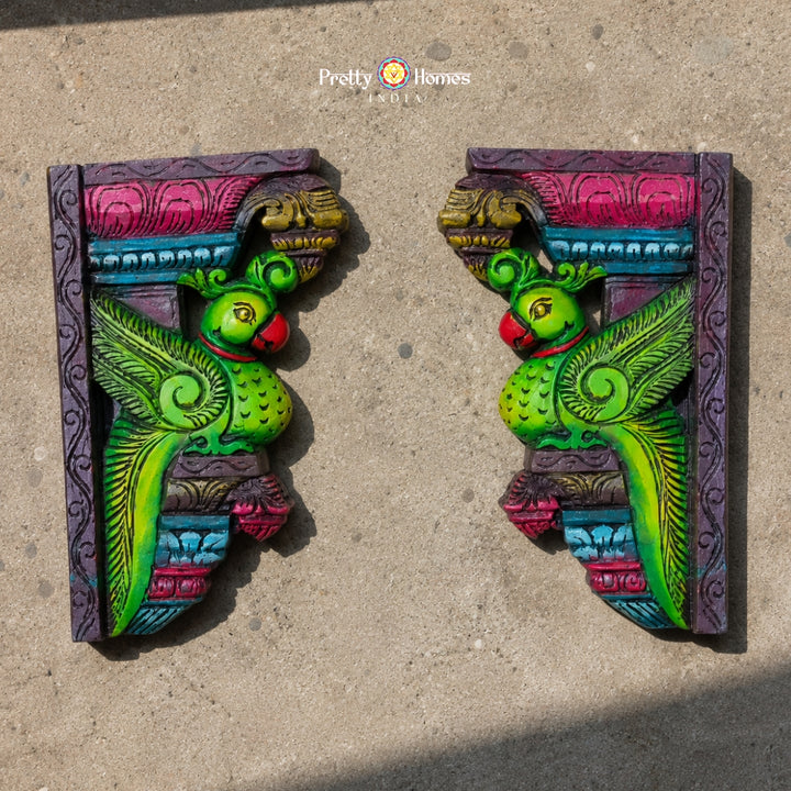 Parrot Wooden Wall Bracket – Handcarved Ethnic Decor (Single)