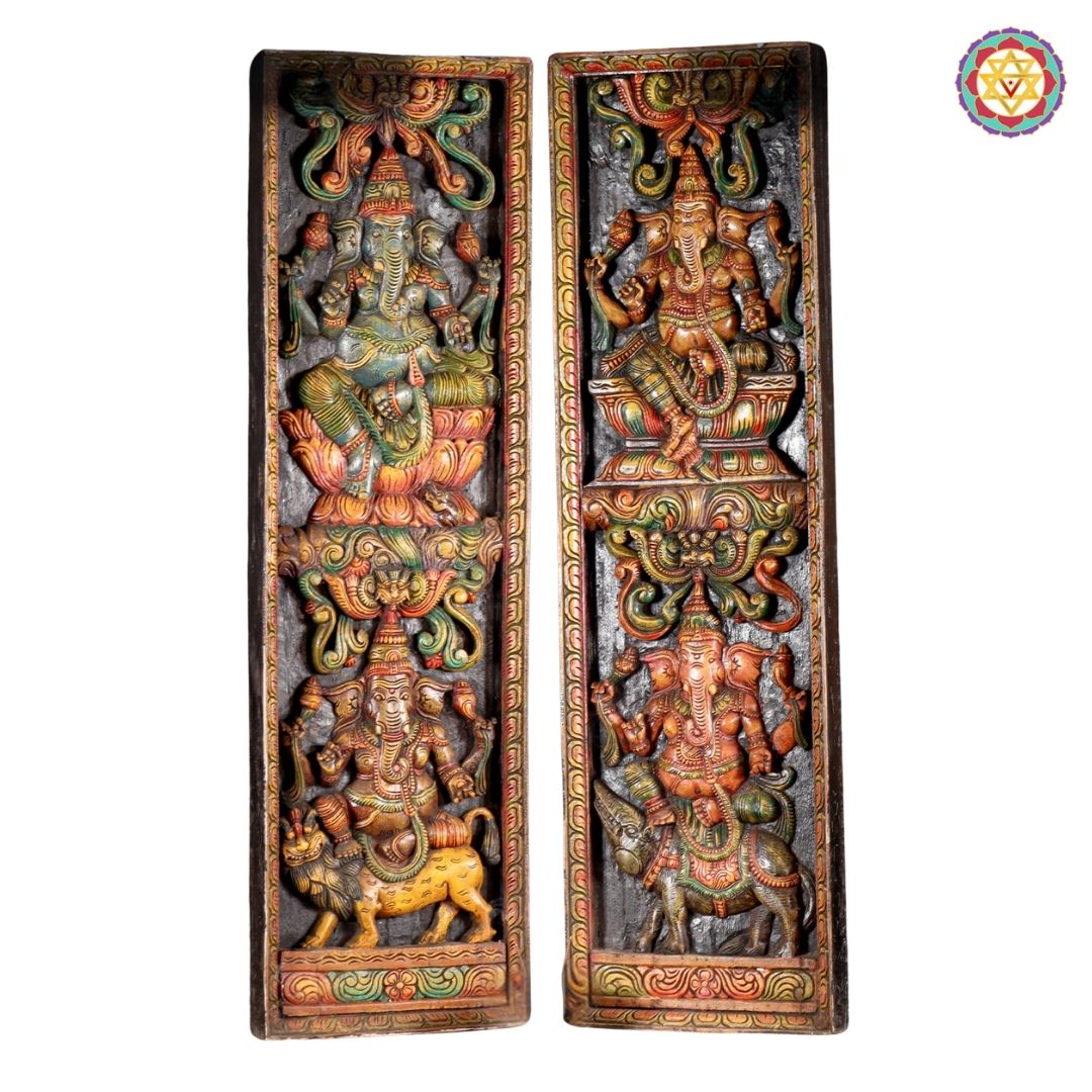 Graceful Ganesha Panel – Vertical panel Carving with Yali and Florals