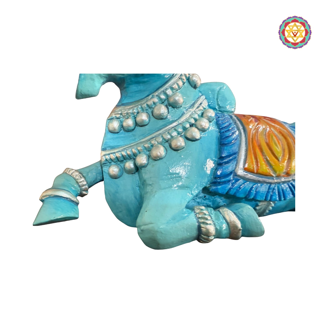 18” Blue Handpainted Woodcarved Nandi – Intricately Detailed Decorative Sculpture
