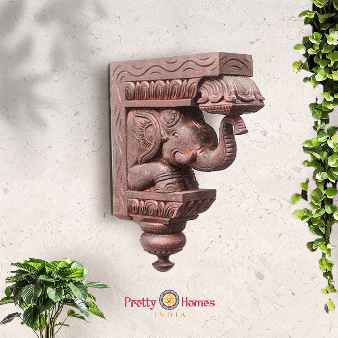 Elephant Design Wooden Wall Woodcarved Elephant Bracket Corbels / Lamp Hanger (Single)