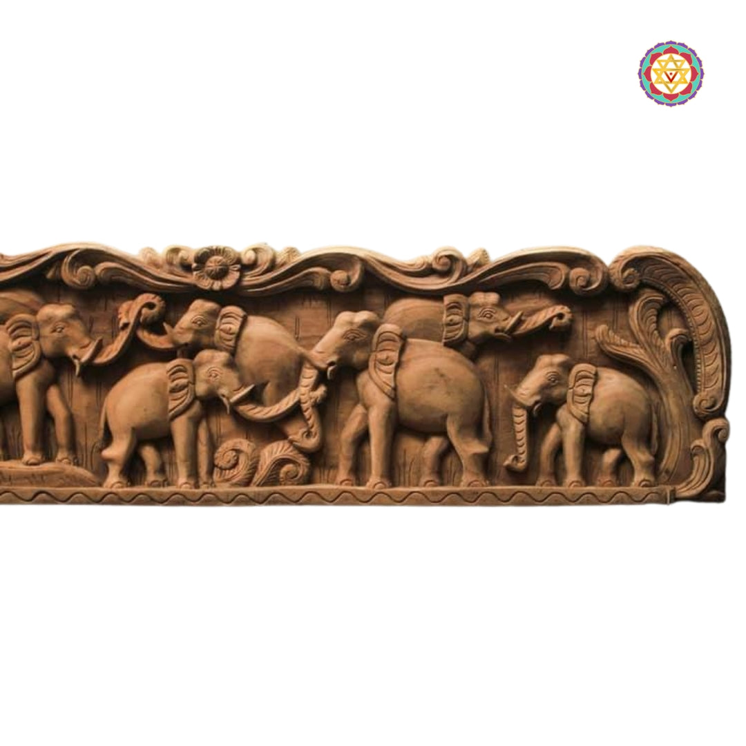 Angled view of elephant carvings