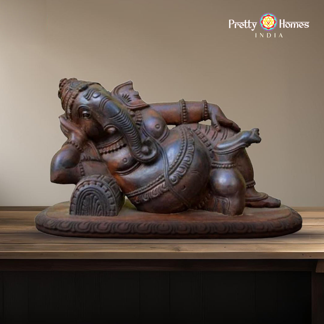 Woodcarved Resting /Reclining Ganesha - Wooden Carved