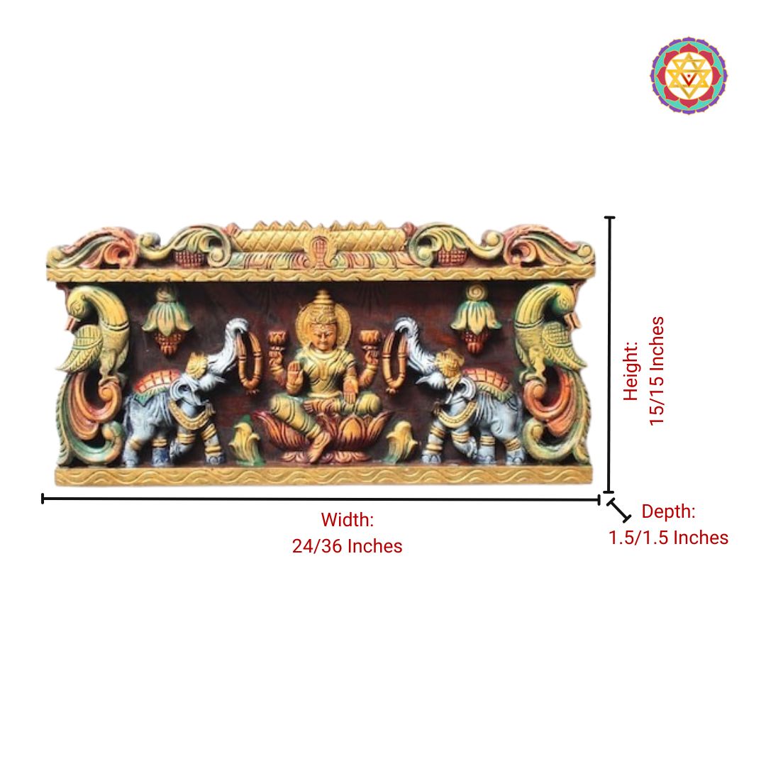 Intricately Handcarved Gajalakshmi with Gopuram – Divine Horizontal Panel