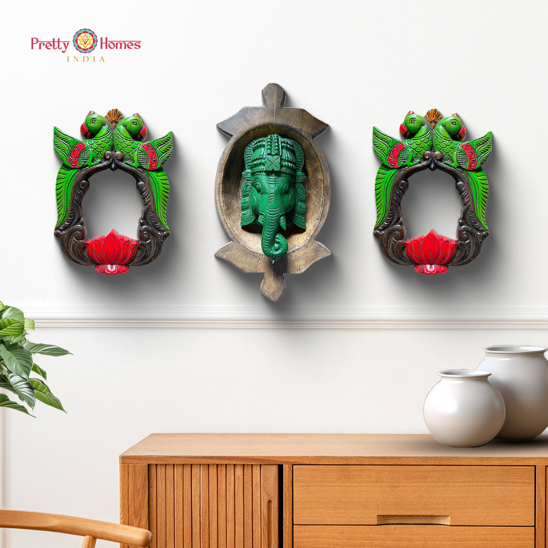 set of 3 handpainted ram darbar wall plates with elephant design