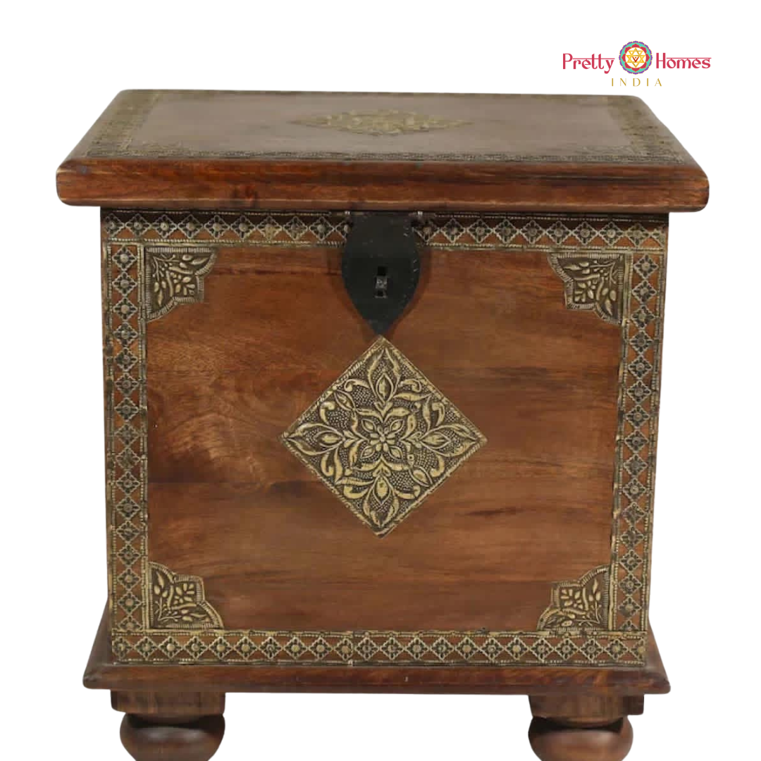 Handmade Hand Carved Storage Box For Blanket | Traditional Trunk Accent Table | Side Table