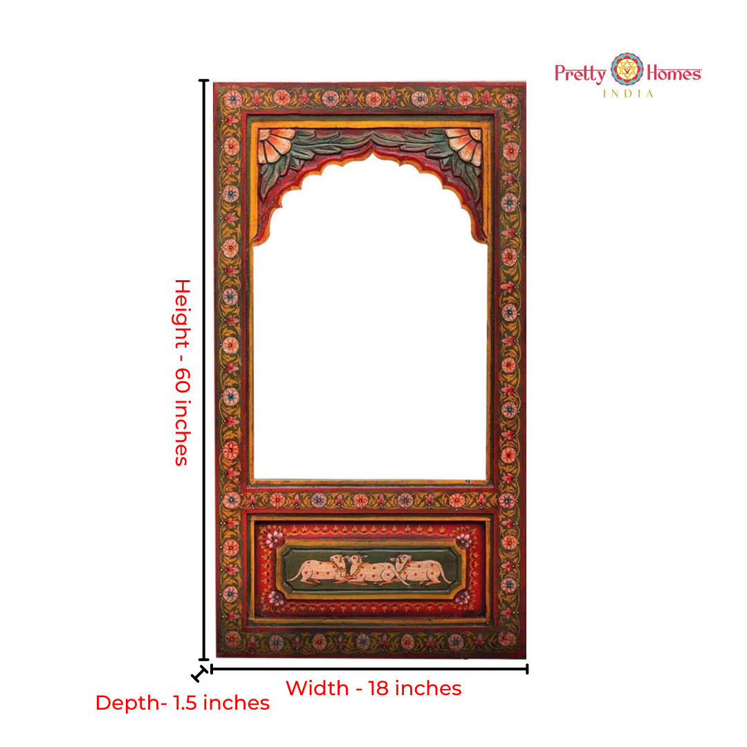 Wooden jharokha mehrab mirror frame, hand painted .