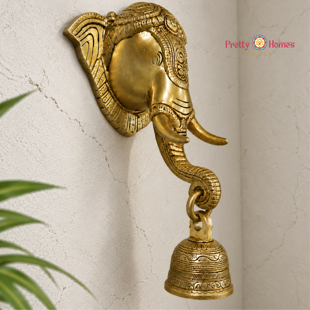 Brass Trunk-Up Elephant with Bell – Wall Mount