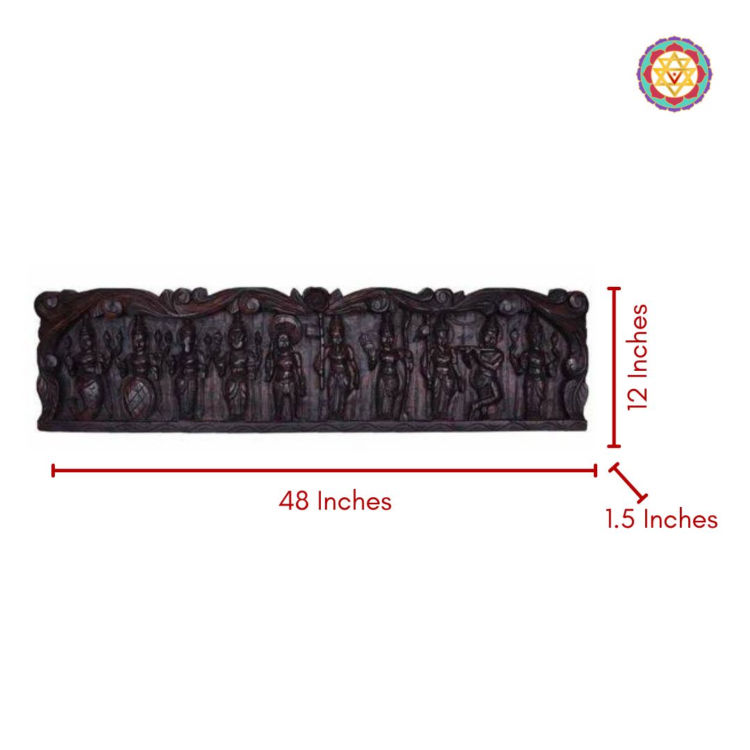 Horizontal wooden wall panels with rosewood finish and detailed carvings