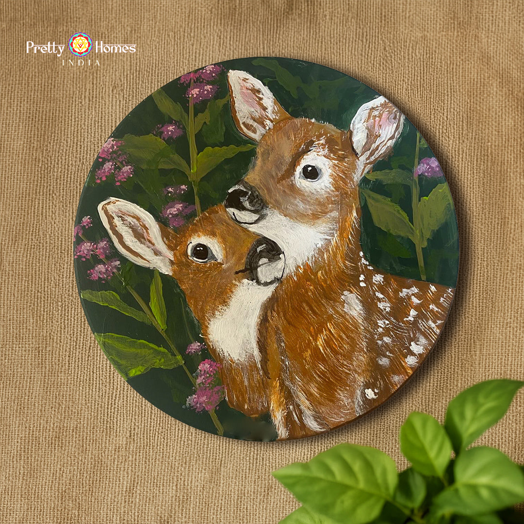 hand painted wall plate mother deer with fawn serene mother deer with fawn in floral setting