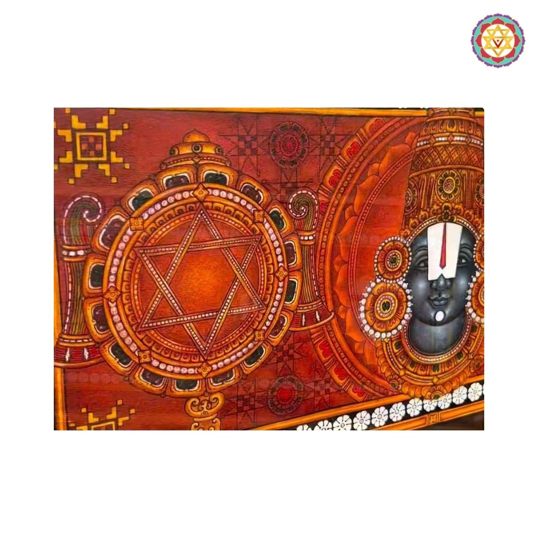 balaji mural painting close up highlighting shankh chakra and ornaments