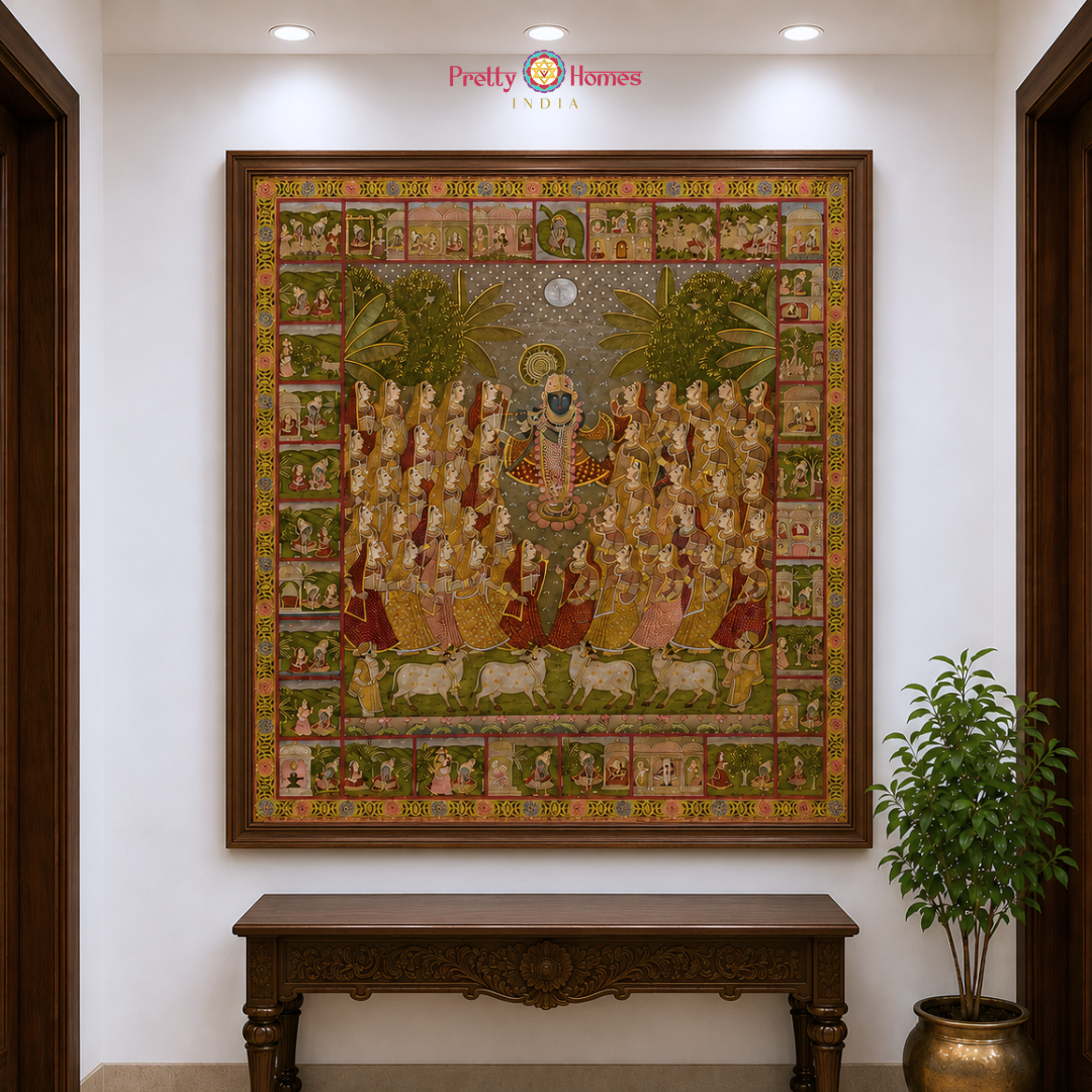 Handpainted pichwai-Vintage Shrinathji Raas Leela