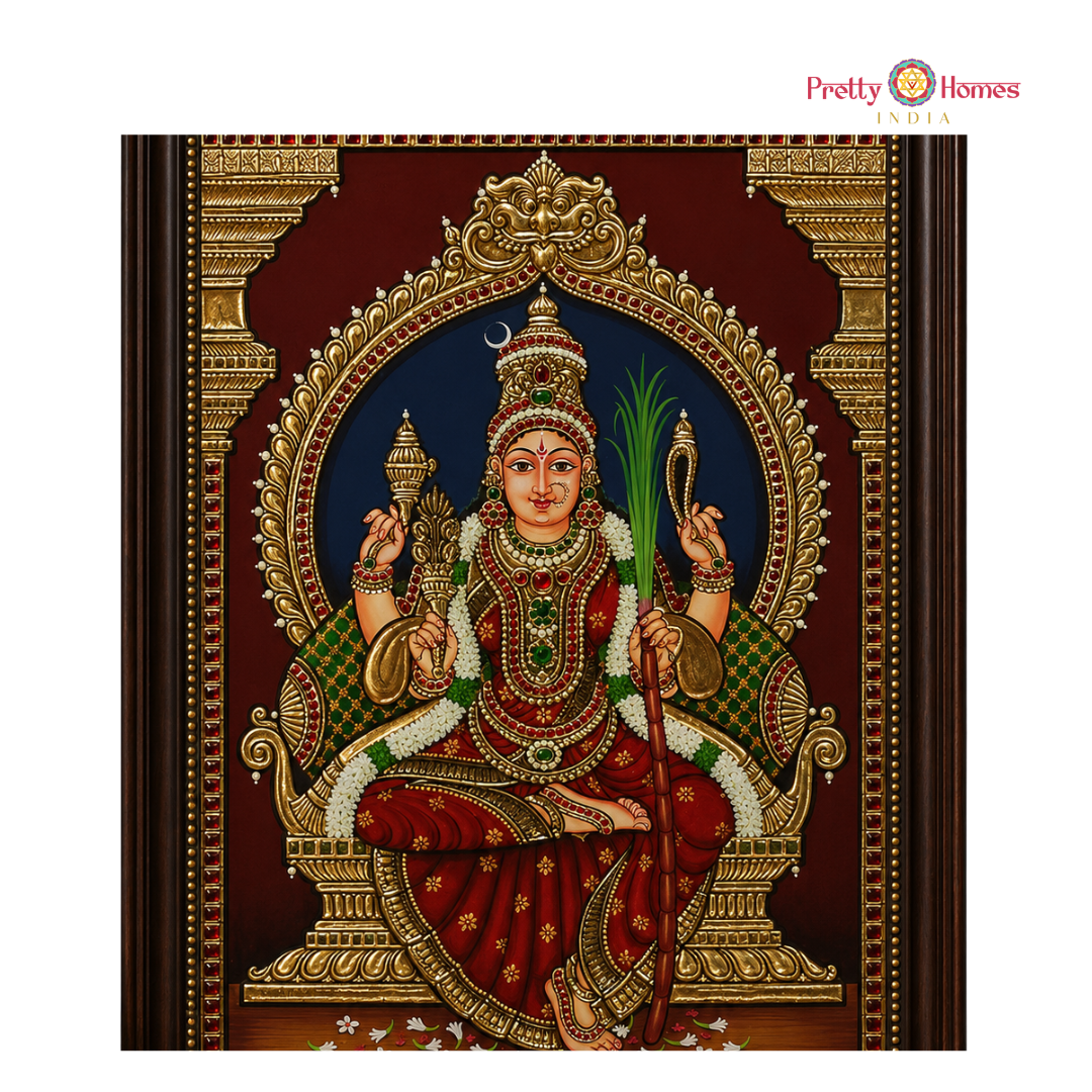 Aesthetic Goddess Tripura Sundari / Lalitha Devi Tanjore in Real Gold