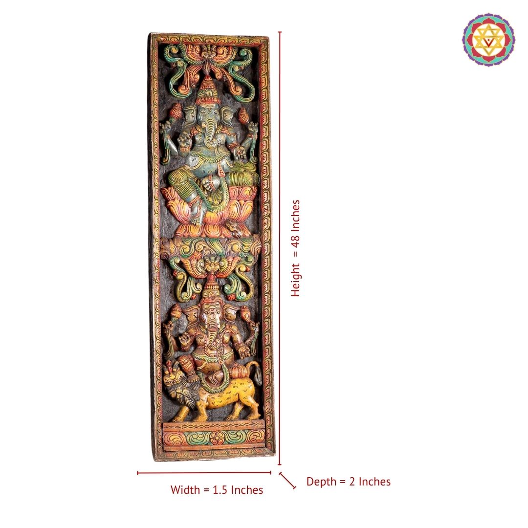 Graceful Ganesha Panel – Vertical panel Carving with Yali and Florals