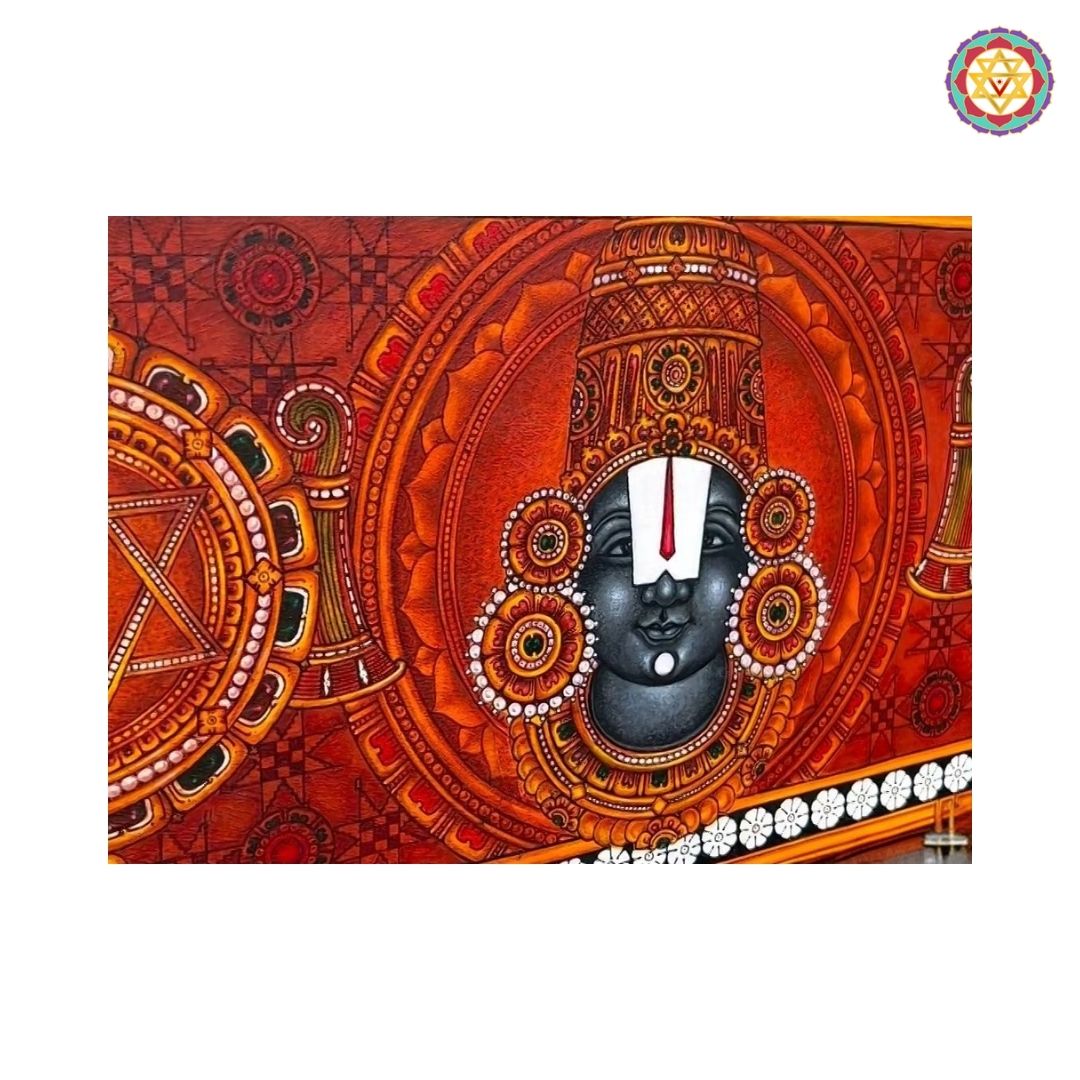Kerala Mural Style Traditional Balaji with Shankh Chakra Painting – Divine Grace and Strength in Art