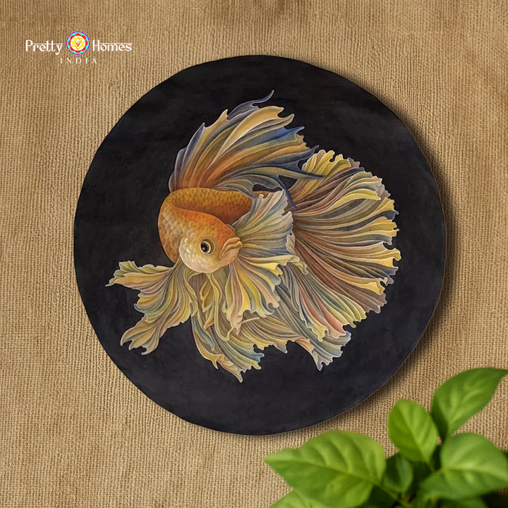 Hand painted wall plate -gold fish