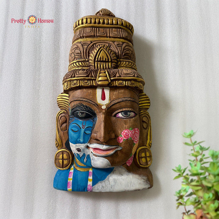 18 Inch Handcarved Vishnu Mask with Krishna-Inspired Handpainting – Decorative Collectible Heritage Art