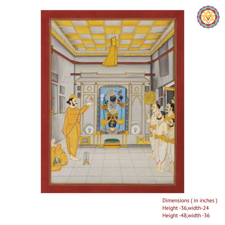 Vintage style Handpainted Shrinathji Darshan Pichwai – With Devotees