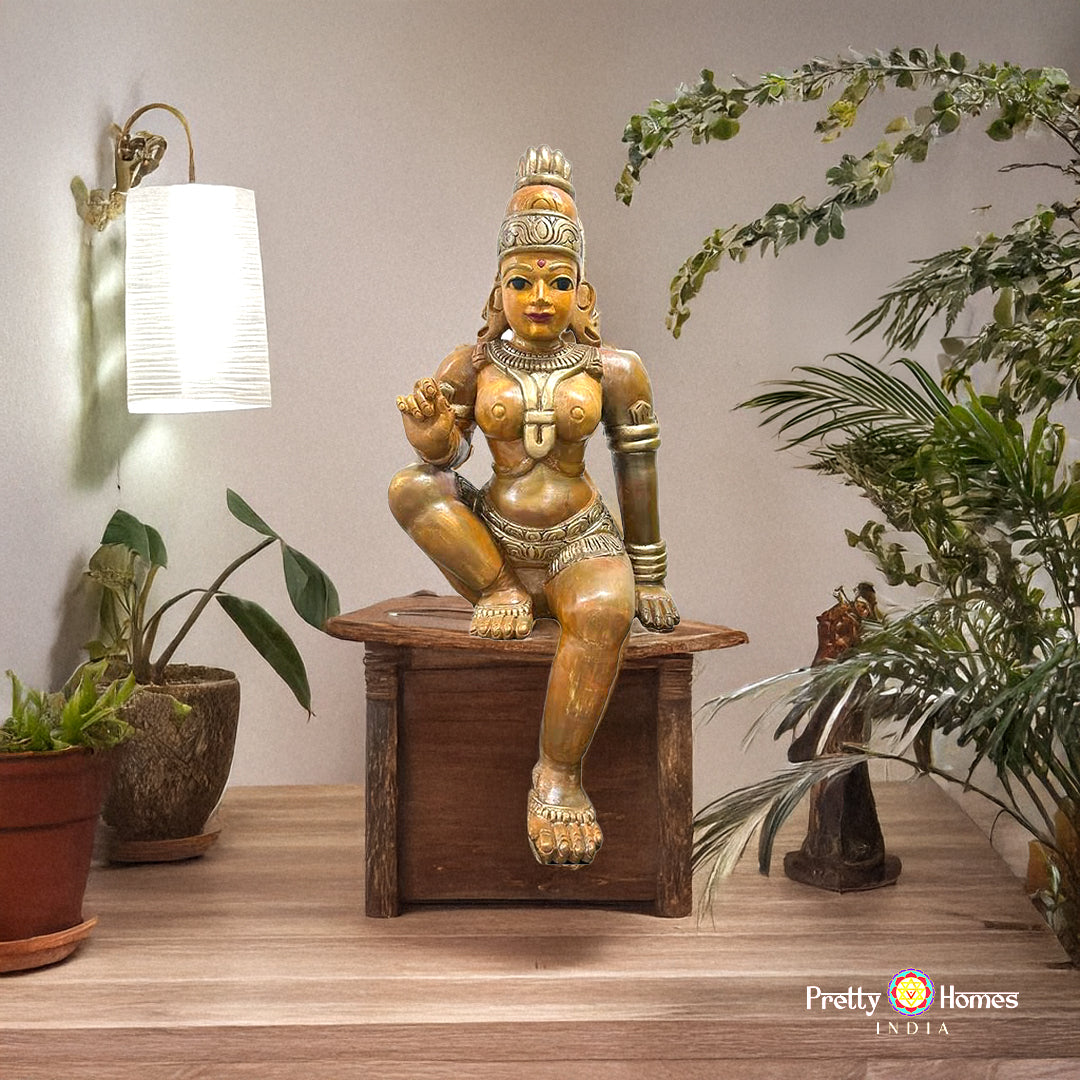 Woodcarved sitting Parvati sitting in Lalita Roop,Sculpture/Statue .