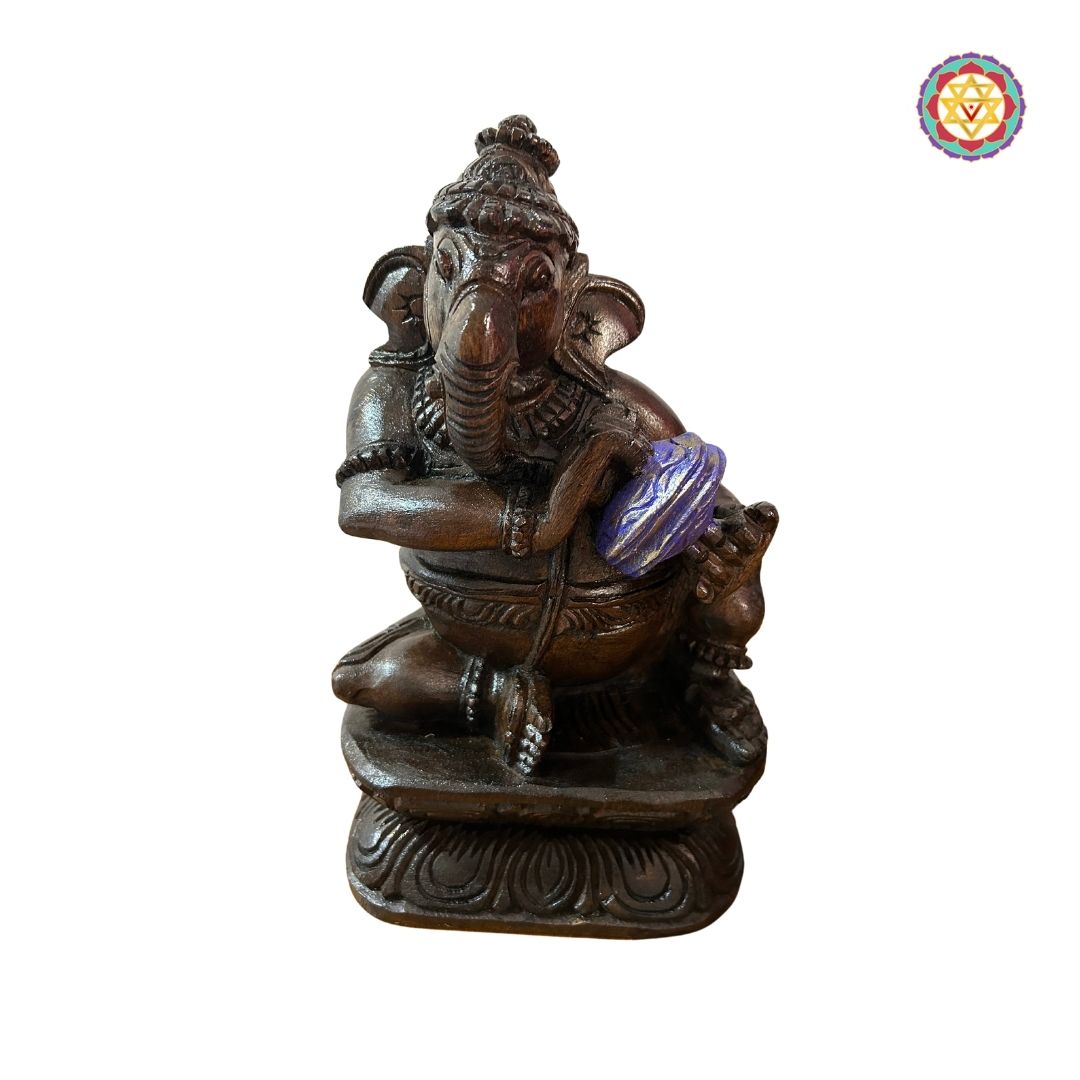 Wood-carved Ganesh musicians hand-painted with antique multicolour finish