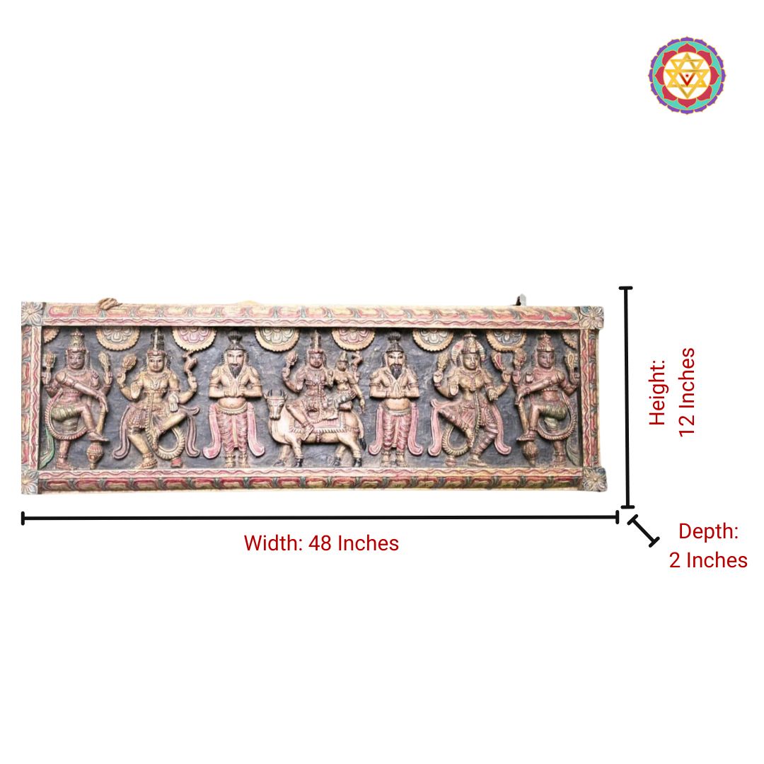 Pichwai decorative wooden window panel front view showing carved lattice and artwork